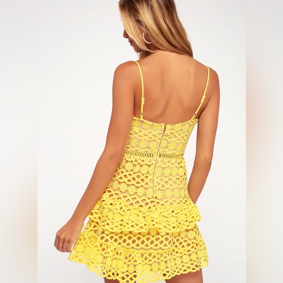 Lulu’s Beauty and Lace Yellow Crochet Mini Dress - Picture 8 of 9
